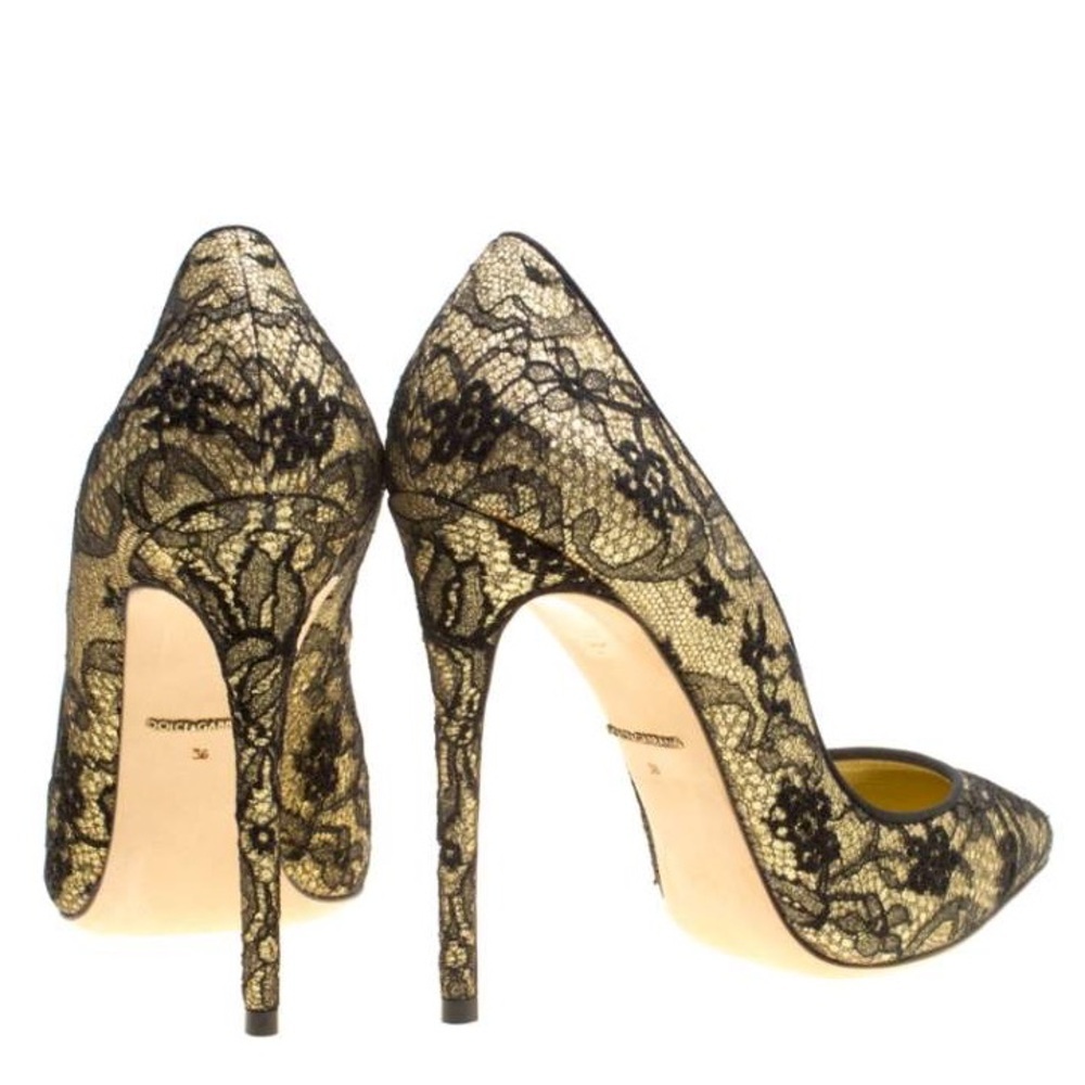 NWB DOLCE & GABBANA Gold Black Chantilly Lace KATE heels shoes Pumps $1045 38 8 - Picture 2 of 16